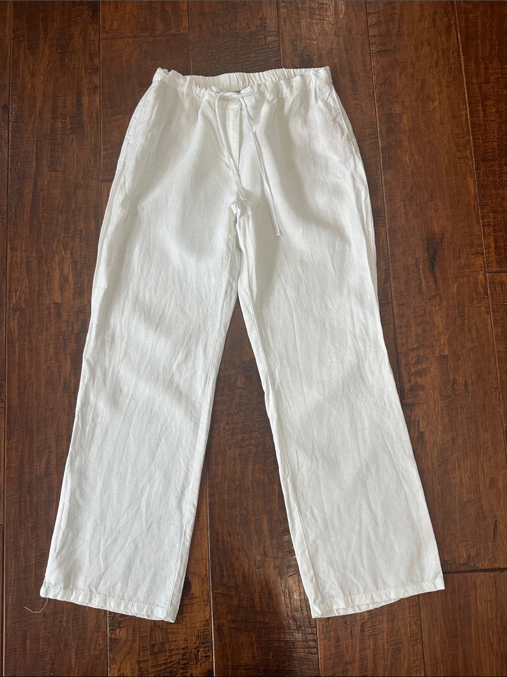Boden White Wide-Leg Linen-Blend Drawstring Pants Size 8 Petite